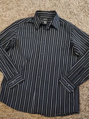 Alfani Black Vertical-Stripe Dress Shirt